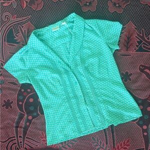 Covington Teal and White Geometric Blouse